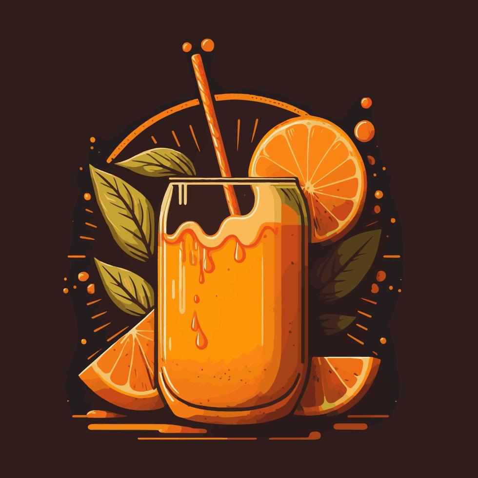 ilustração de suco de laranja de fruta com fatia de laranja na cor plana do vetor de fundo isolado