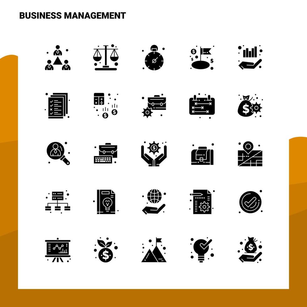 25 conjunto de ícones de gerenciamento de negócios modelo de ilustração vetorial de ícone de glifo sólido para web e ideias móveis para empresa de negócios vetor