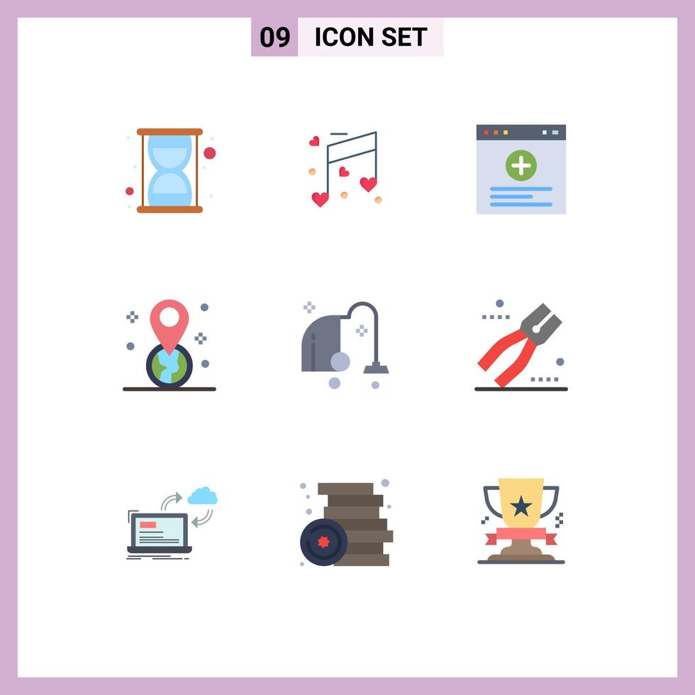 9 ícones criativos, sinais modernos e símbolos de elementos de design de vetores editáveis de localização de limpeza de internet elétrica a vácuo