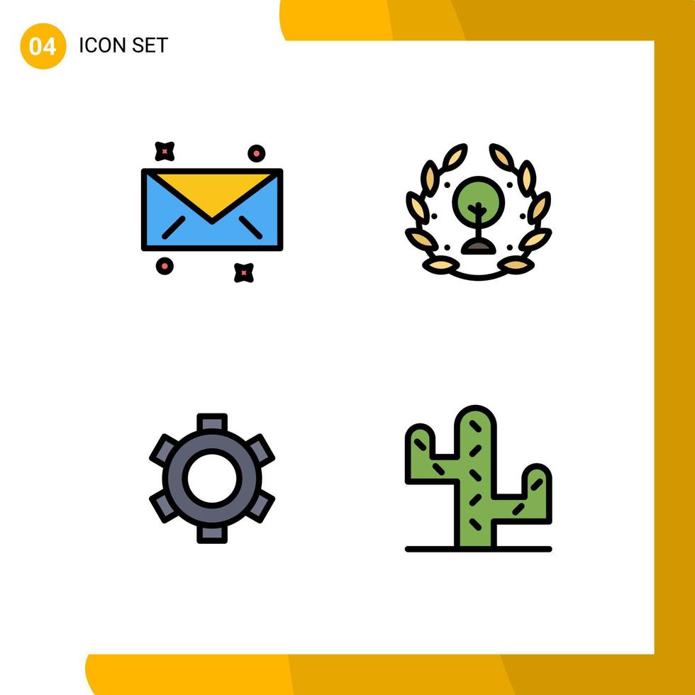 grupo de símbolos de ícone universal de 4 cores planas modernas de linha preenchida de configuração de mensagem elementos de design de vetores editáveis de cacto de folha de terra