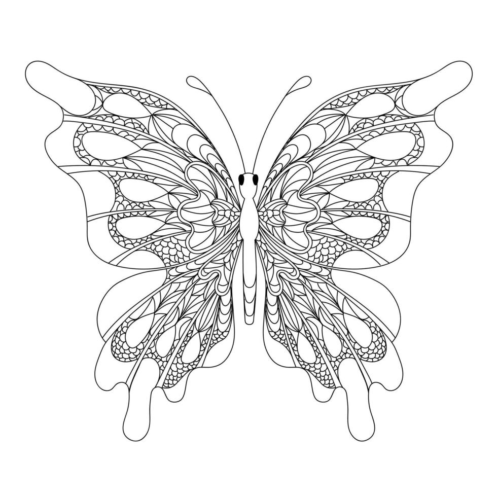 borboleta. página para colorir para adultos anti-stress no estilo zentangle. vetor