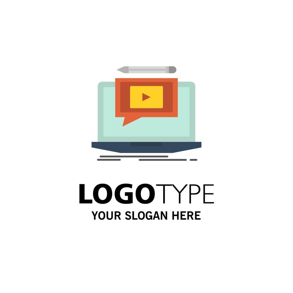 modelo de logotipo de negócios de vídeo tutorial de tela de player de laptop cor plana vetor