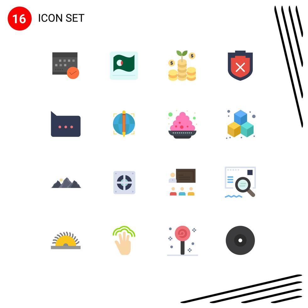 conjunto moderno de 16 cores planas e símbolos, como pacote editável de investimento em segurança de bandeira de escudo de bolha de elementos de design de vetores criativos