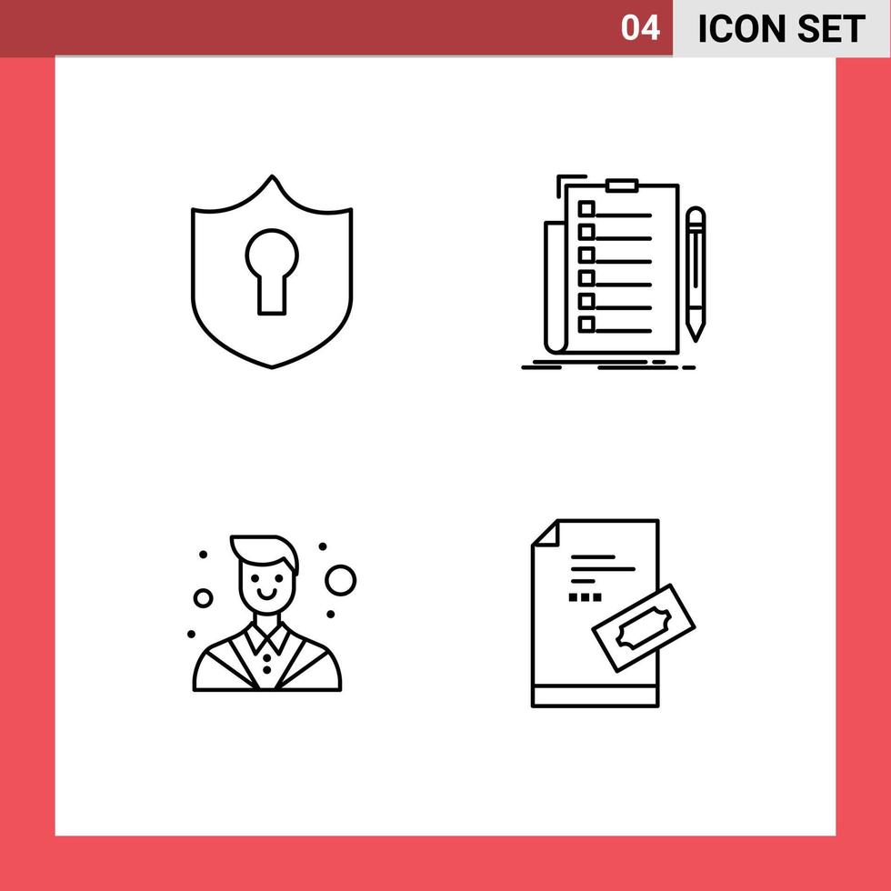 conjunto de 4 sinais de símbolos de ícones de interface do usuário modernos para lista de experiência de conselheiro de acesso, advogado, elementos de design de vetores editáveis