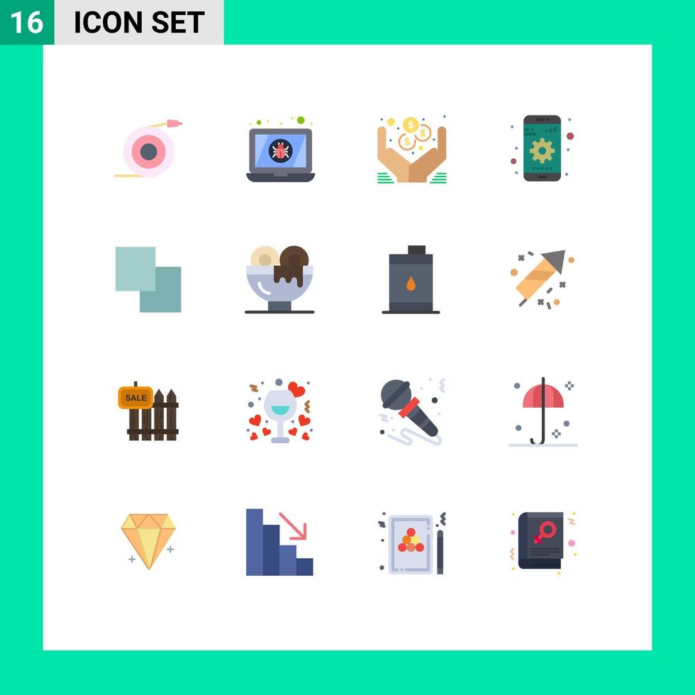conjunto moderno de 16 cores planas e símbolos, como camadas, dispositivo, configuração de dólar, pacote editável de elementos de design de vetores criativos