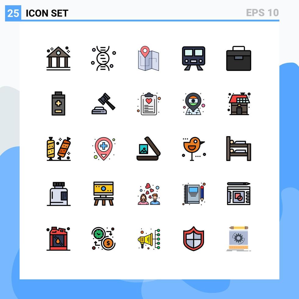 conjunto de 25 símbolos de símbolos de ícones de interface do usuário modernos para lancheira plano de trem ferroviário elementos de design de vetores editáveis