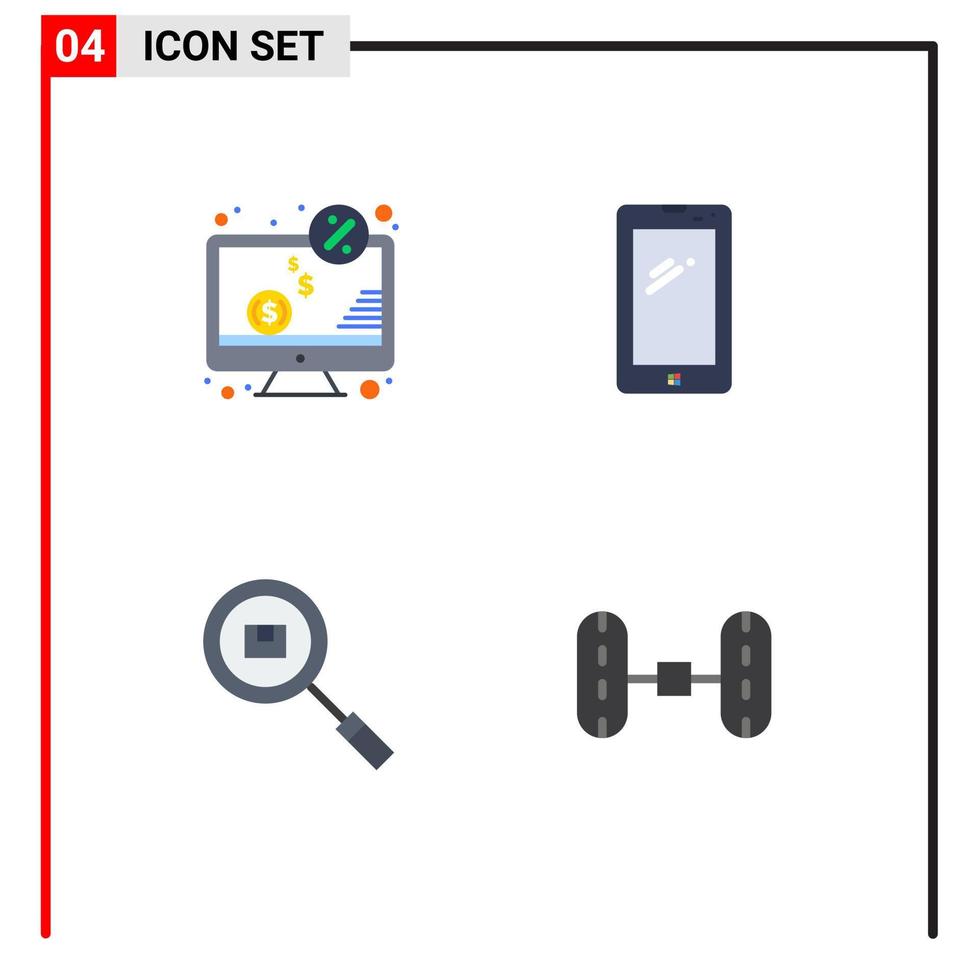 conjunto de pictogramas de 4 ícones planos simples de monitor de computador iphone entrega de telefone inteligente elementos de design de vetores editáveis