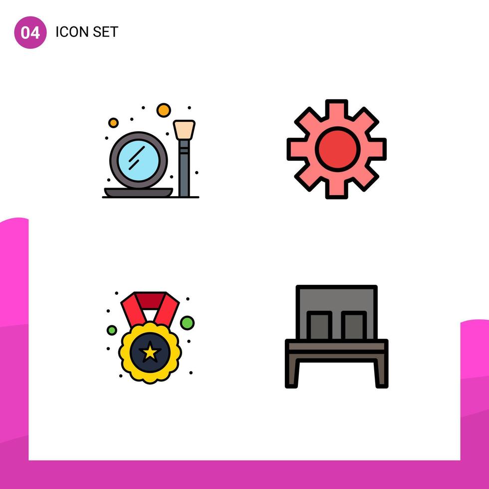 pacote de interface do usuário de 4 cores planas básicas de linha preenchida de recompensa de vidro pincel de maquiagem distintivo logístico elementos de design vetorial editáveis vetor