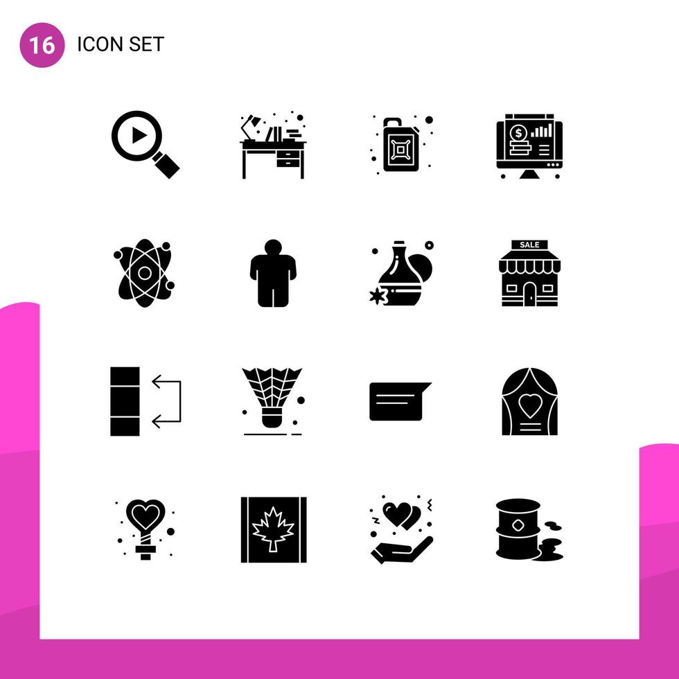 pacote de ícones vetoriais de estoque de 16 sinais e símbolos de linha para o gráfico de vasilhas de átomos de ciência on-line elementos de design de vetores editáveis