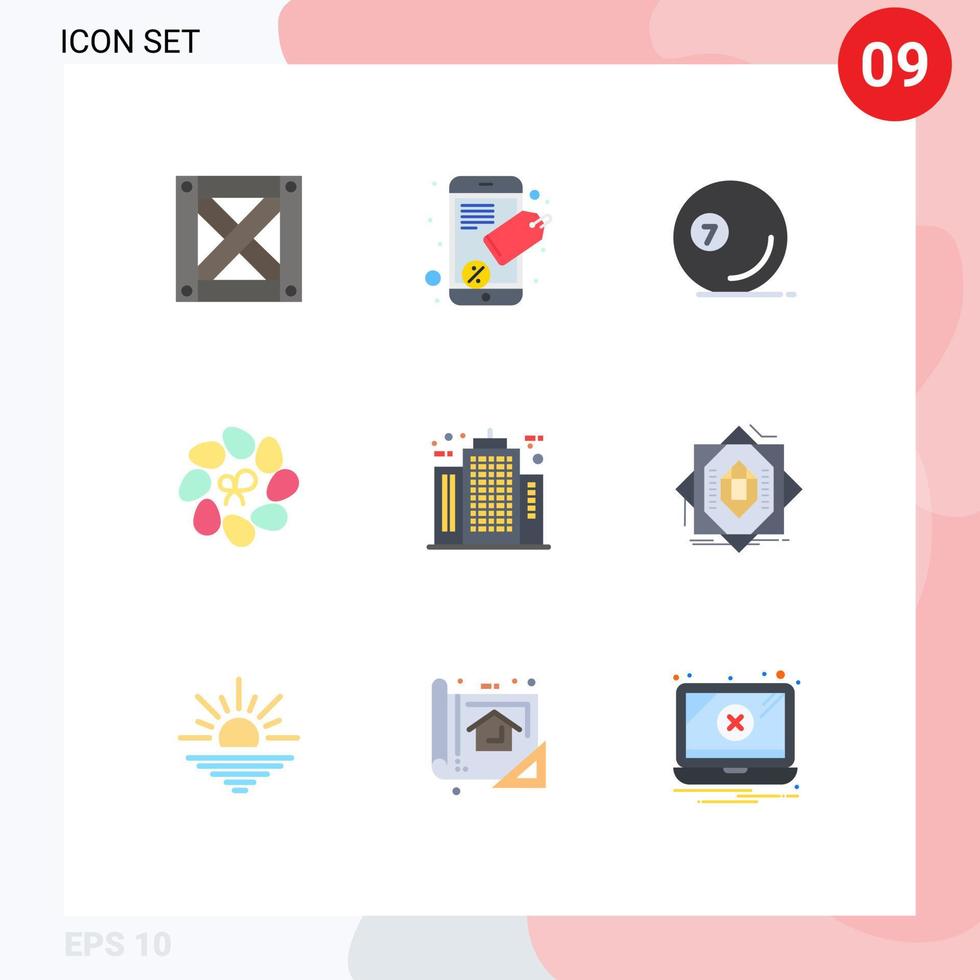 conjunto de pictogramas de 9 cores planas simples de elementos de design de vetores editáveis de planta de esporte de arquiteto de construção
