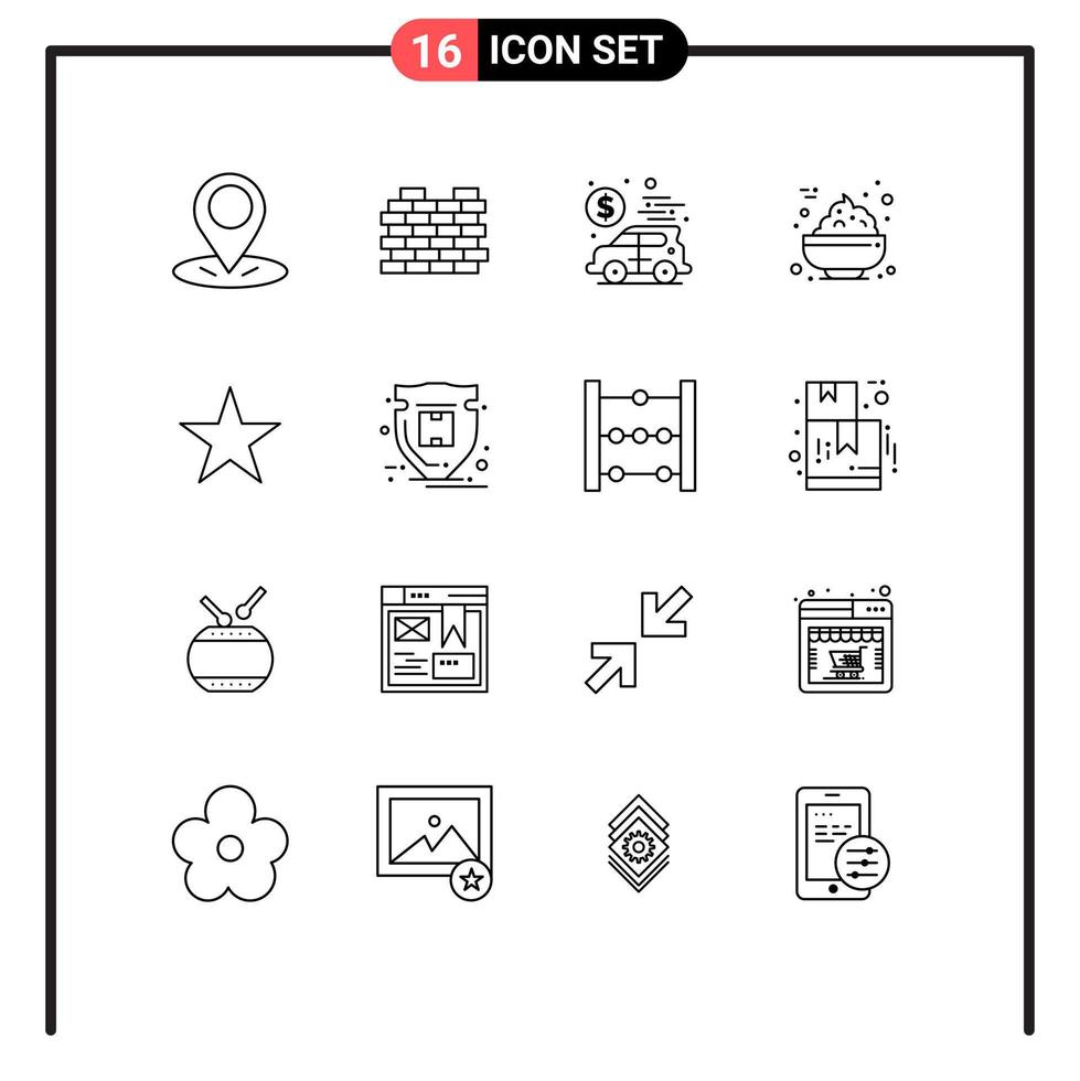 pacote de esboço de 16 símbolos universais do pacote estrela carro marcador comida elementos de design de vetores editáveis