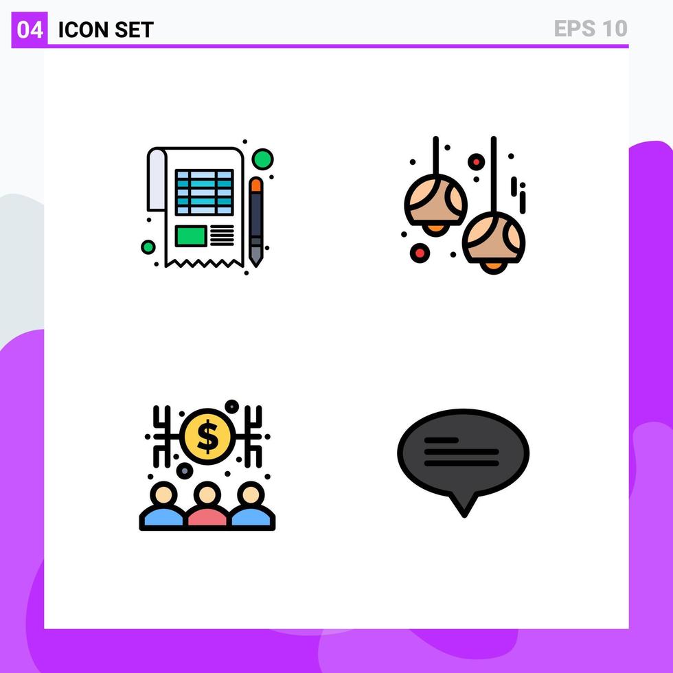 4 cores planas de linhas preenchidas de vetores temáticos e símbolos editáveis de folhas de luzes contábeis, elementos de design de vetores editáveis capitalistas