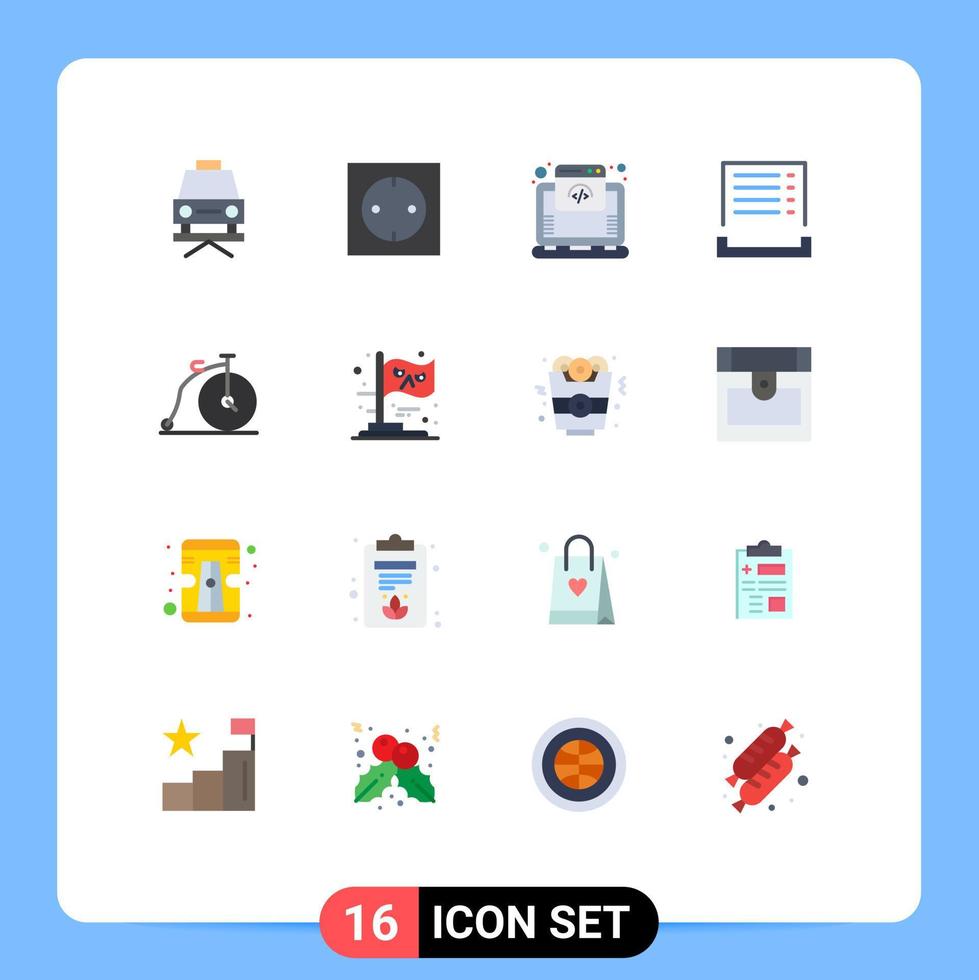 conjunto de pictogramas de 16 cores planas simples de recibo de hospedagem de bicicleta de transporte pacote editável em dinheiro de elementos de design de vetores criativos