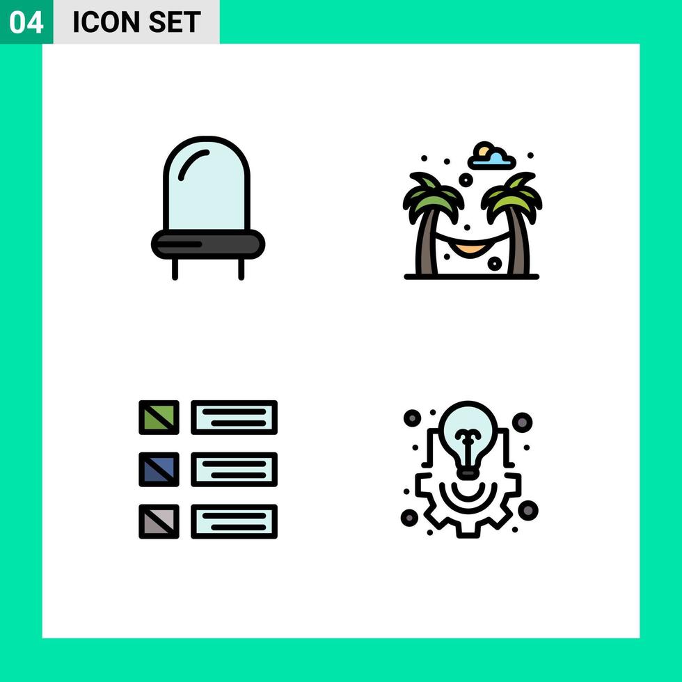 conjunto de pictogramas de 4 cores planas de linha preenchida simples de listagem de diodos elementos de design de vetores editáveis de lâmpada de design de rede