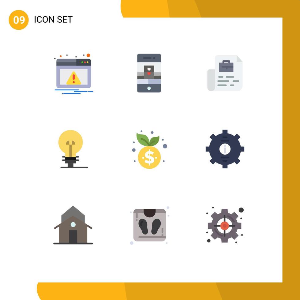conjunto moderno de pictograma de 9 cores planas de elementos de design de vetores editáveis de saco de definição de webcam de gerenciamento de negócios