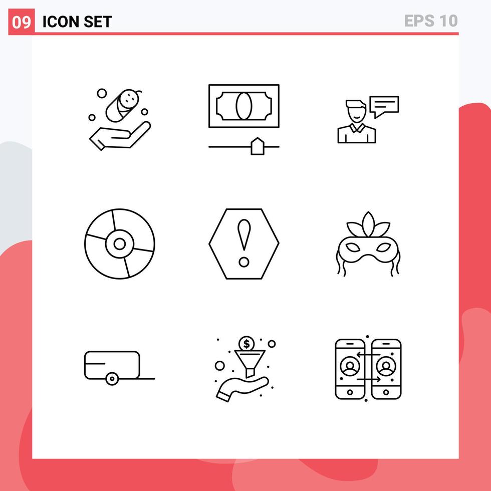 9 ícones criativos sinais e símbolos modernos de produtos pop-up de tecnologia octógono elementos de design de vetores editáveis em disco