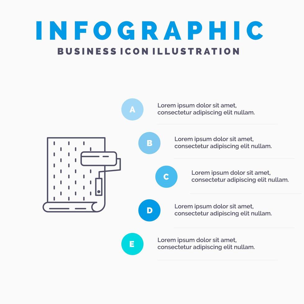 pinte o ícone de linha de papel de parede de reparo de design de interiores com fundo de infográficos de apresentação de 5 etapas vetor