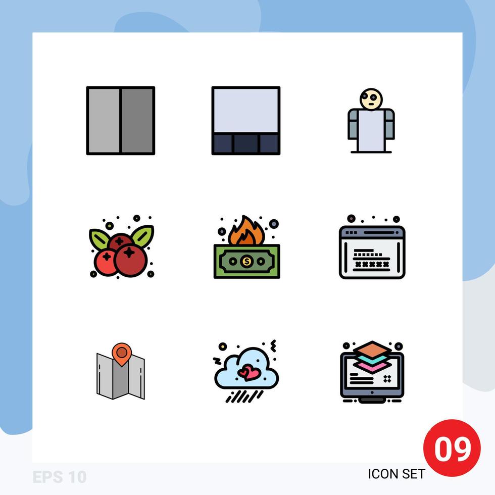 9 interface do usuário pacote de cores planas de linha cheia de sinais e símbolos modernos de desenvolvimento web codificação de ação de graças elementos de design de vetores editáveis
