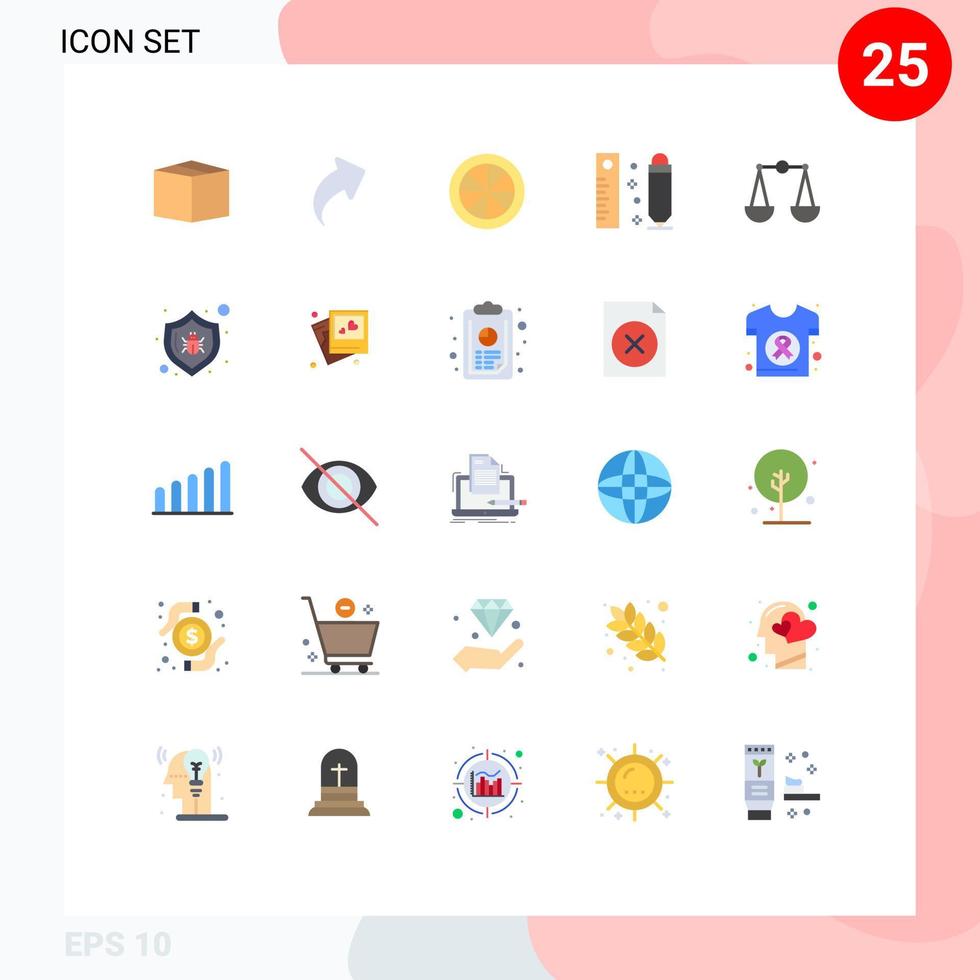 grupo de 25 sinais e símbolos de cores planas para justiça antivírus lápis de equilíbrio de limão elementos de design de vetores editáveis