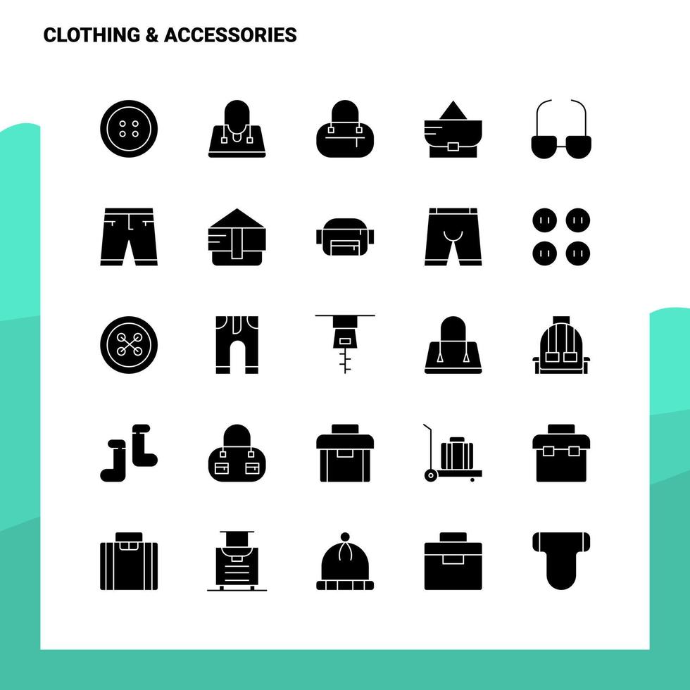 25 conjunto de ícones de acessórios de vestuário modelo de ilustração vetorial de ícone de glifo sólido para web e ideias móveis para empresa de negócios vetor