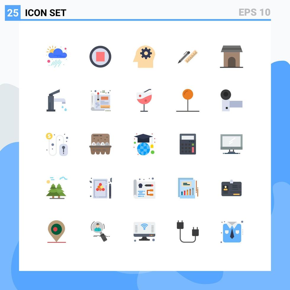 25 cores planas de vetores temáticos e símbolos editáveis de suprimentos de aparelhos, organizador de régua mental, elementos de design de vetores editáveis