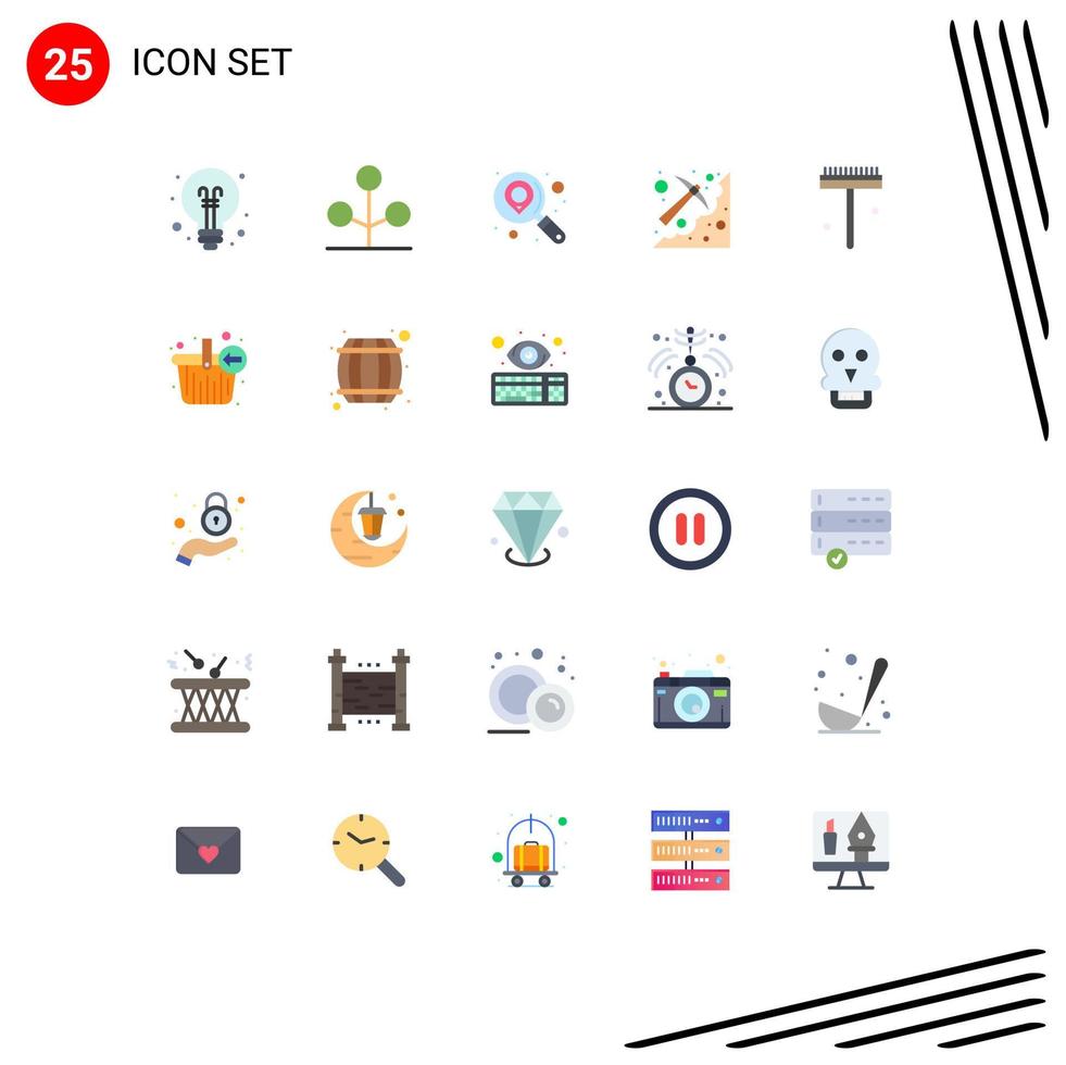 conjunto de 25 sinais de símbolos de ícones de interface do usuário modernos para picareta de jardineiro encontrar elementos de design de vetores editáveis de escavação