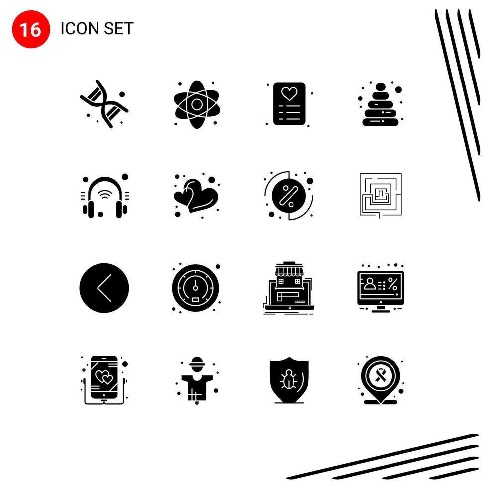 Pacote de glifos sólidos de 16 interfaces de usuário de sinais e símbolos modernos de elementos de design de vetores editáveis de bebê de brinquedo médico de fone de ouvido da Internet