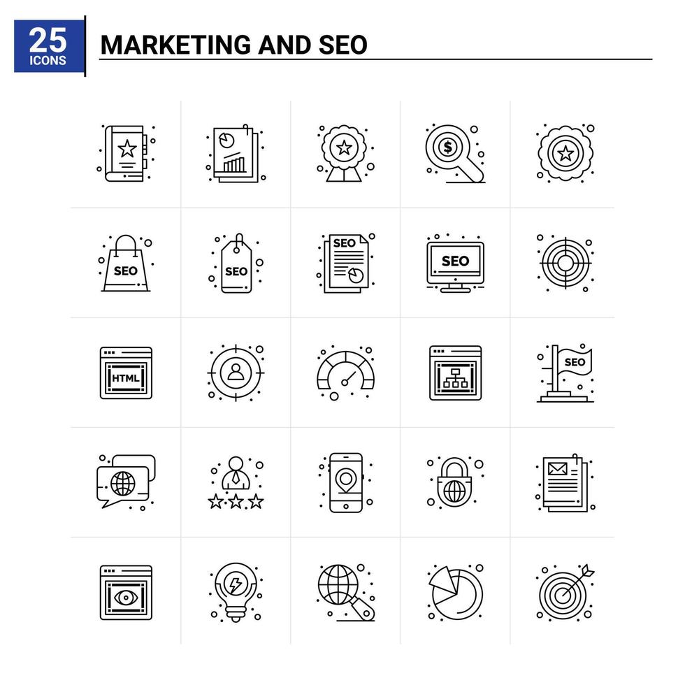 25 conjunto de ícones de marketing e seo fundo vetorial vetor