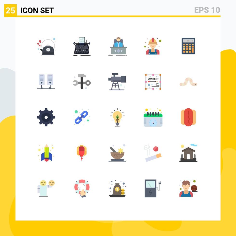 Pacote de cores planas de 25 interfaces de usuário de sinais e símbolos modernos de homem carpinteiro máquina de escrever ceo legenda elementos de design de vetores editáveis