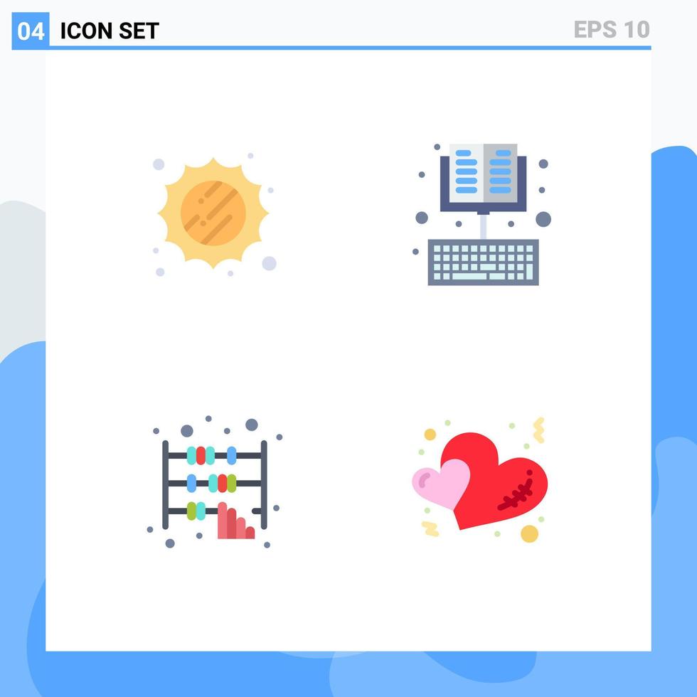 conjunto moderno de 4 ícones e símbolos planos, como elementos de design de vetores editáveis do escritório de educação on-line de negócios solares