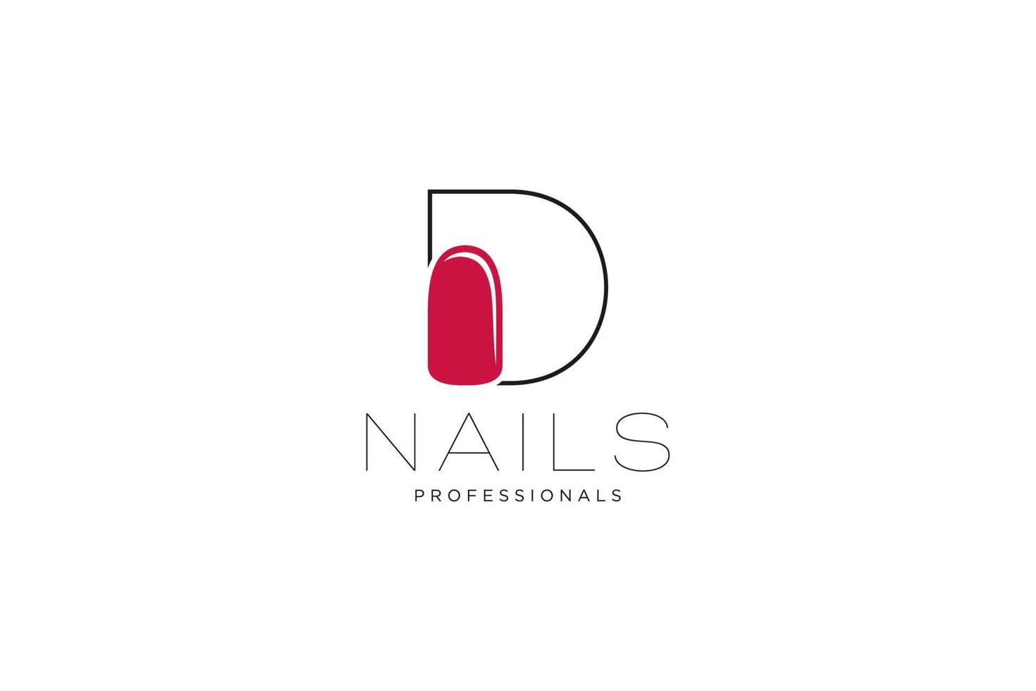 letra inicial d com logotipo de unhas. modelo de sinal de negócios de ícone vetorial para indústria de beleza, salão de beleza, manicure, boutique, procedimentos cosméticos. vetor