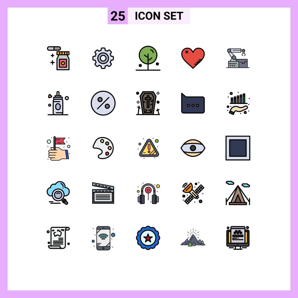 25 interface de usuário pacote de cores planas de linha cheia de sinais e símbolos modernos de flor de relatório robótico favorito elementos de design de vetores editáveis
