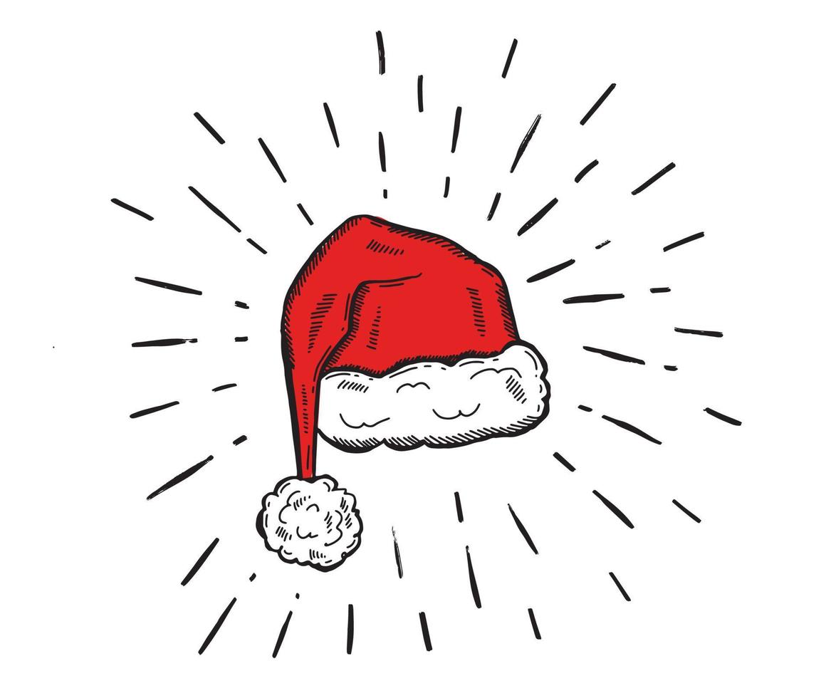 chapéu de Papai Noel, ilustrações desenhadas à mão. vetor