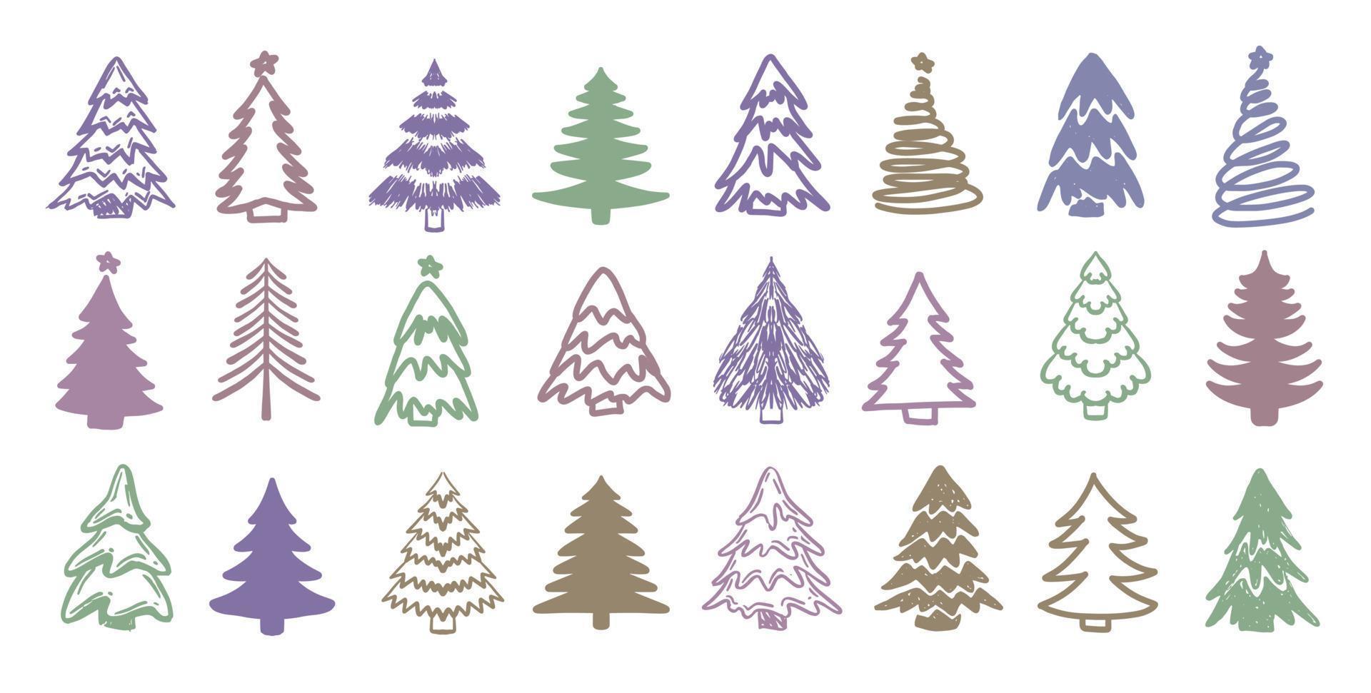 conjunto de árvore de natal, ilustrações desenhadas à mão vetor