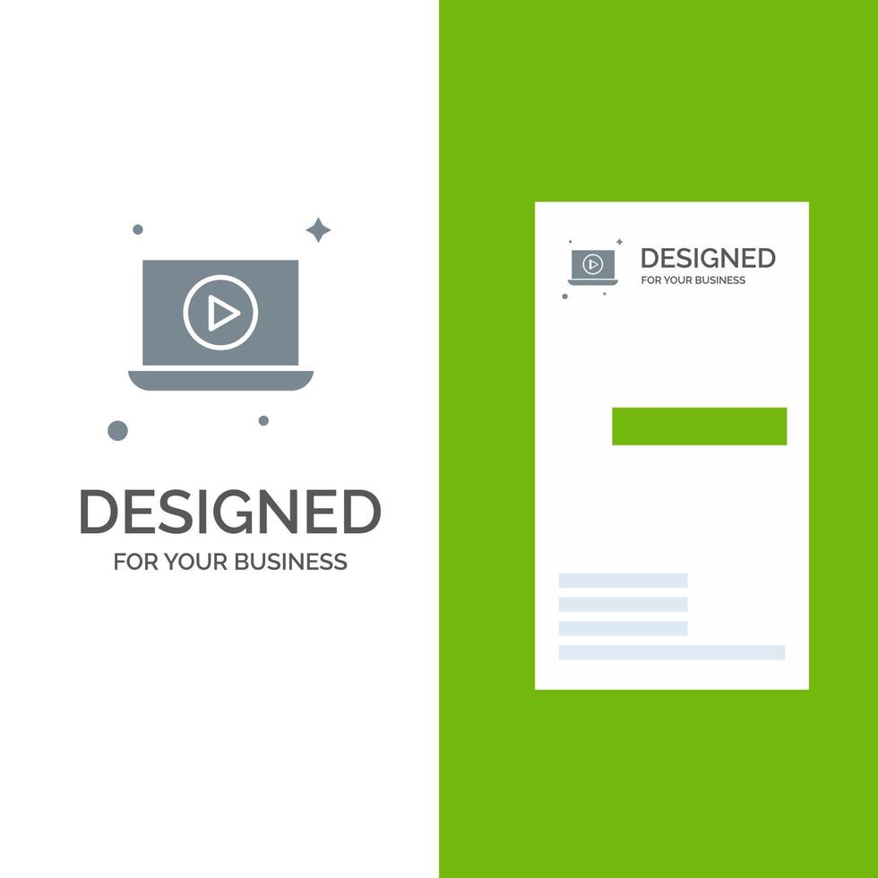 laptop play video design de logotipo cinza e modelo de cartão de visita vetor
