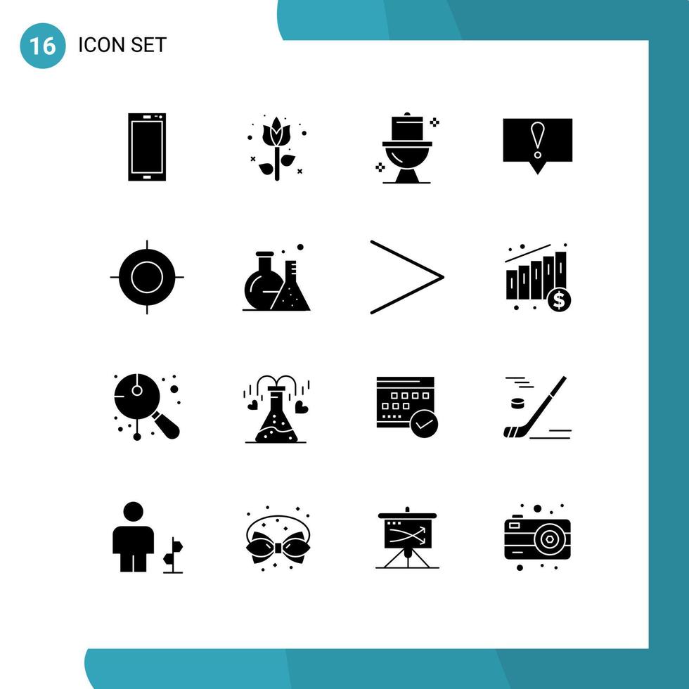 grupo de 16 sinais e símbolos de glifos sólidos para elementos de design de vetor editável de planta de mensagem de localização banheiro