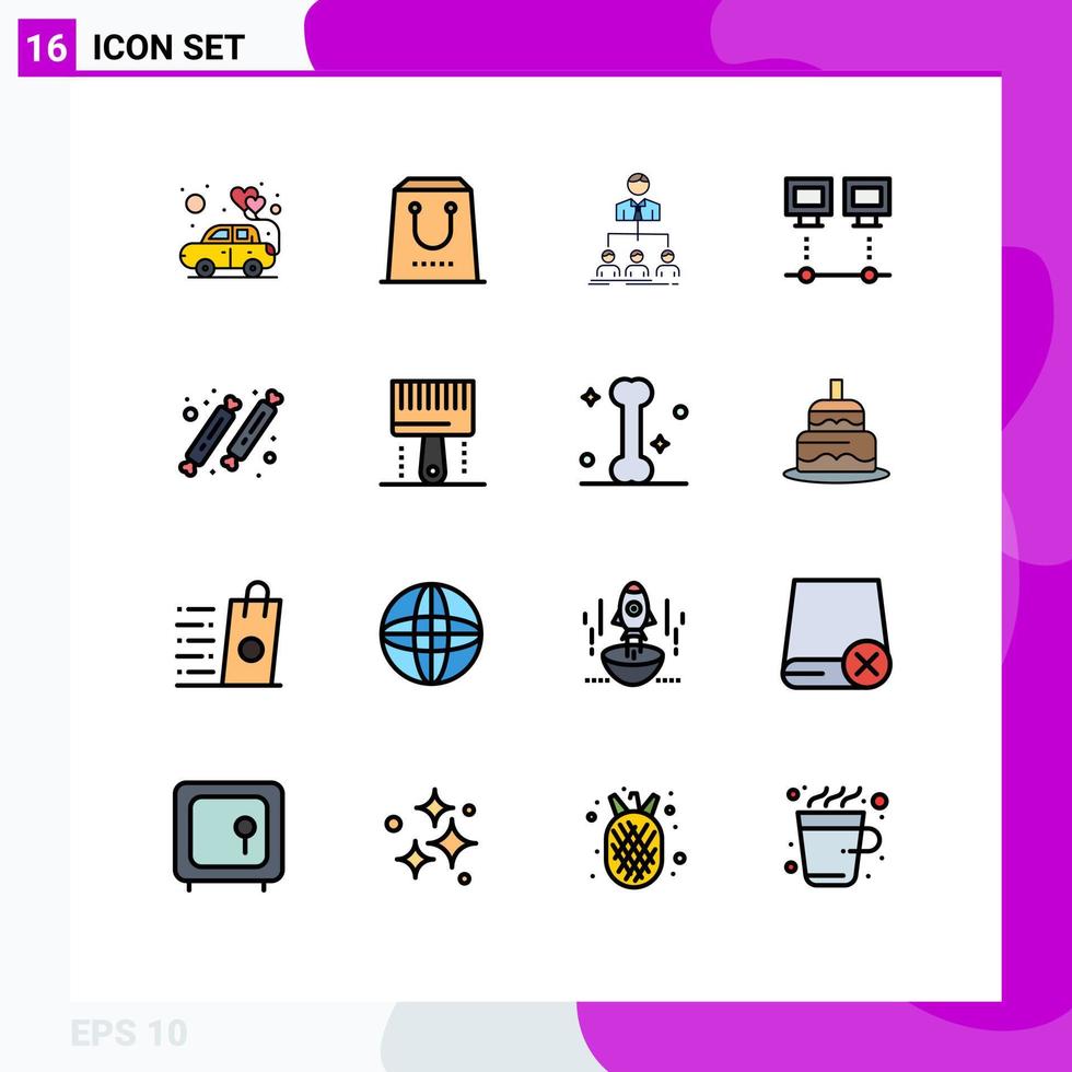 pacote de interface do usuário de 16 linhas básicas preenchidas de cores planas de computadores de compra de conexão de rede agrupam elementos de design de vetores criativos editáveis