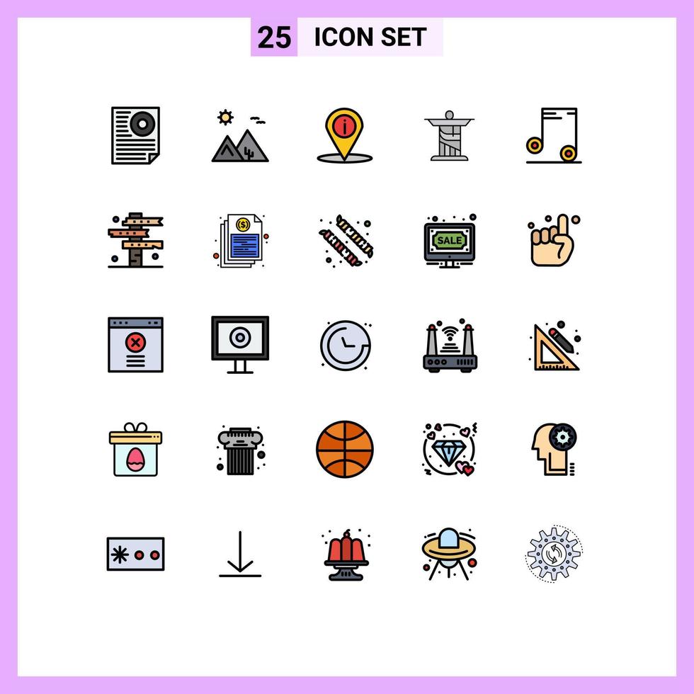 25 interface do usuário linha cheia pacote de cores planas de sinais e símbolos modernos do marco cristo egito jesus coloca elementos de design de vetores editáveis