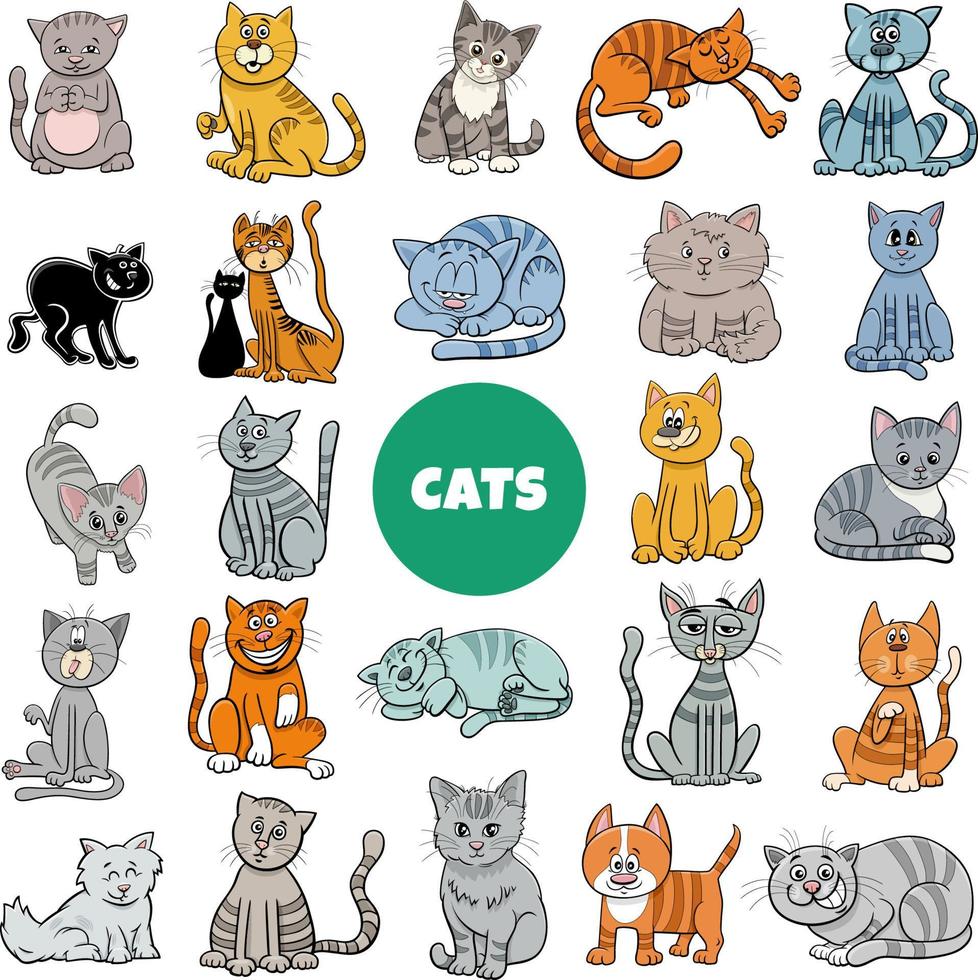 conjunto grande de personagens de gatos e gatinhos dos desenhos animados vetor