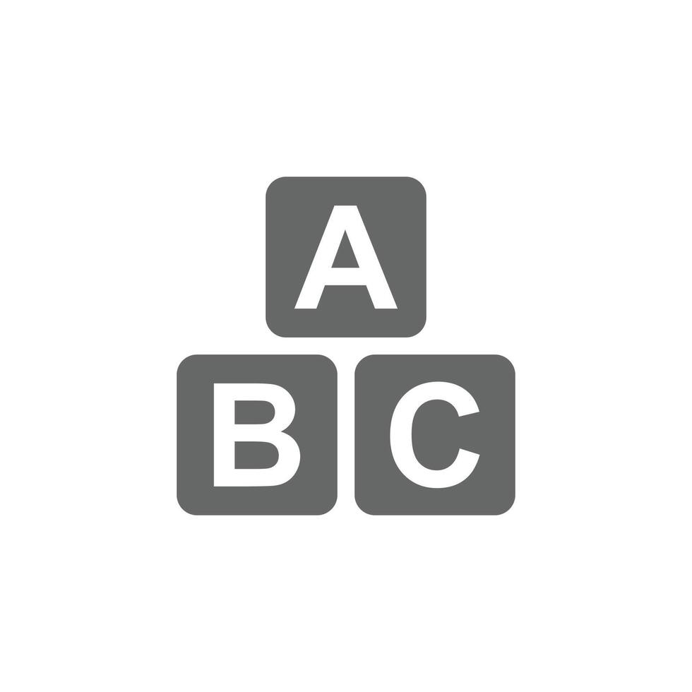 eps10 vetor cinza abc letras de bloco sólido ícone da arte isolado no fundo branco. símbolo de educação infantil de cubos abc em um estilo moderno simples e moderno para o design do seu site, logotipo e aplicativo móvel