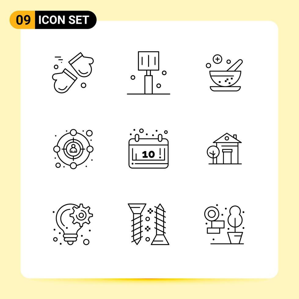 conjunto de pictogramas de 9 contornos simples de elementos de design vetorial editáveis do público-alvo da cozinha de outono de outubro vetor