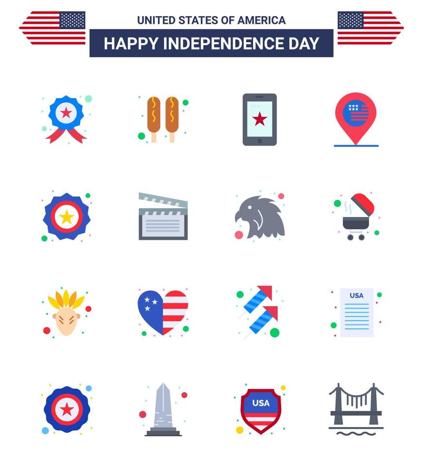 16 sinais planos dos eua símbolos de celebração do dia da independência do distintivo local de sinal de telefone americano editável elementos de design do vetor do dia dos eua