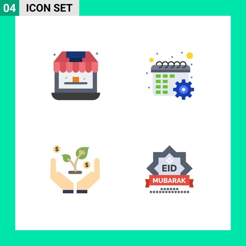 4 pacote de ícones planos de interface de usuário de sinais e símbolos modernos de mantimentos investem na programação da loja eid elementos de design vetorial editável vetor