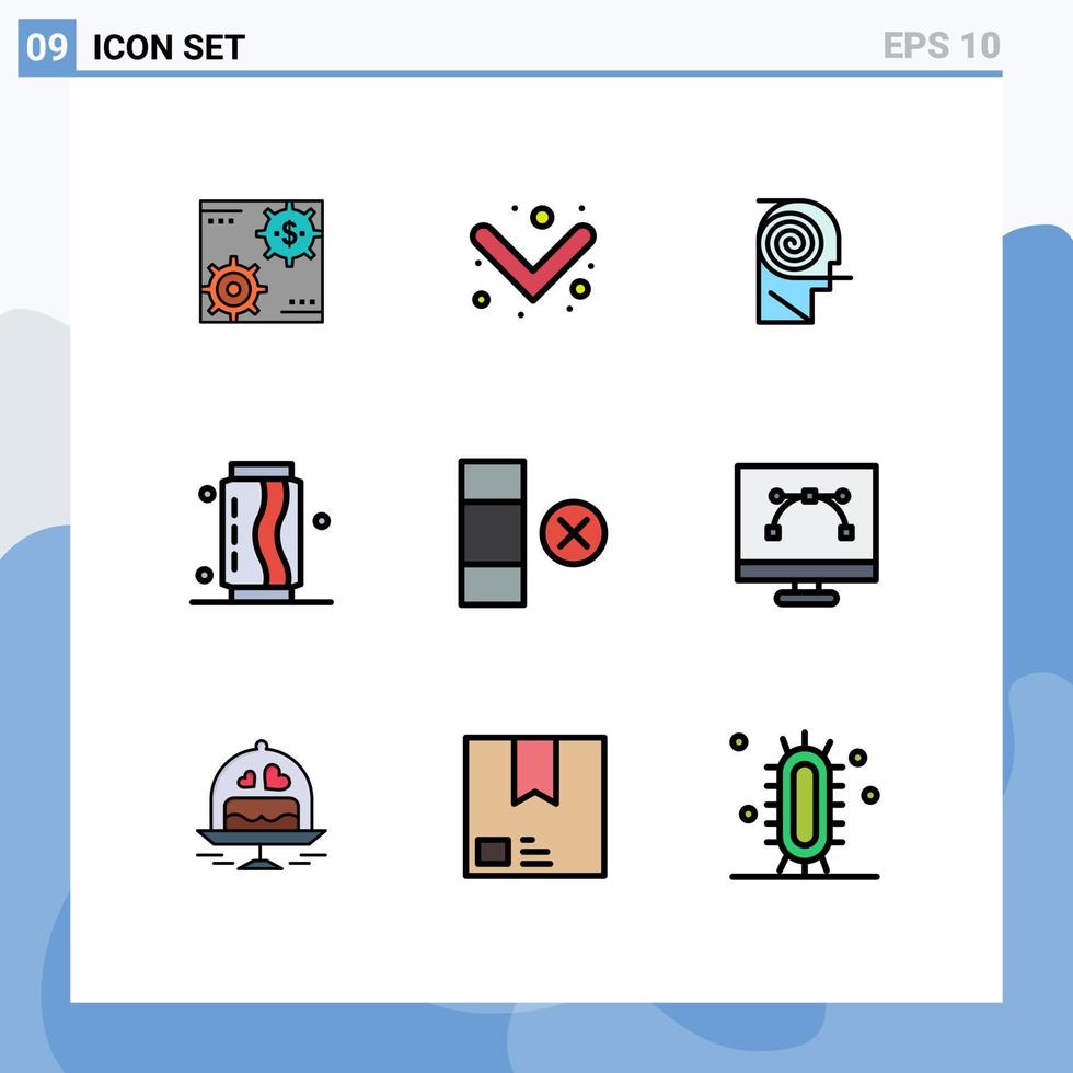 pacote de 9 sinais e símbolos modernos de cores planas de linha preenchida para mídia impressa na web, como elementos de design de vetores editáveis de definição de estudo rápido