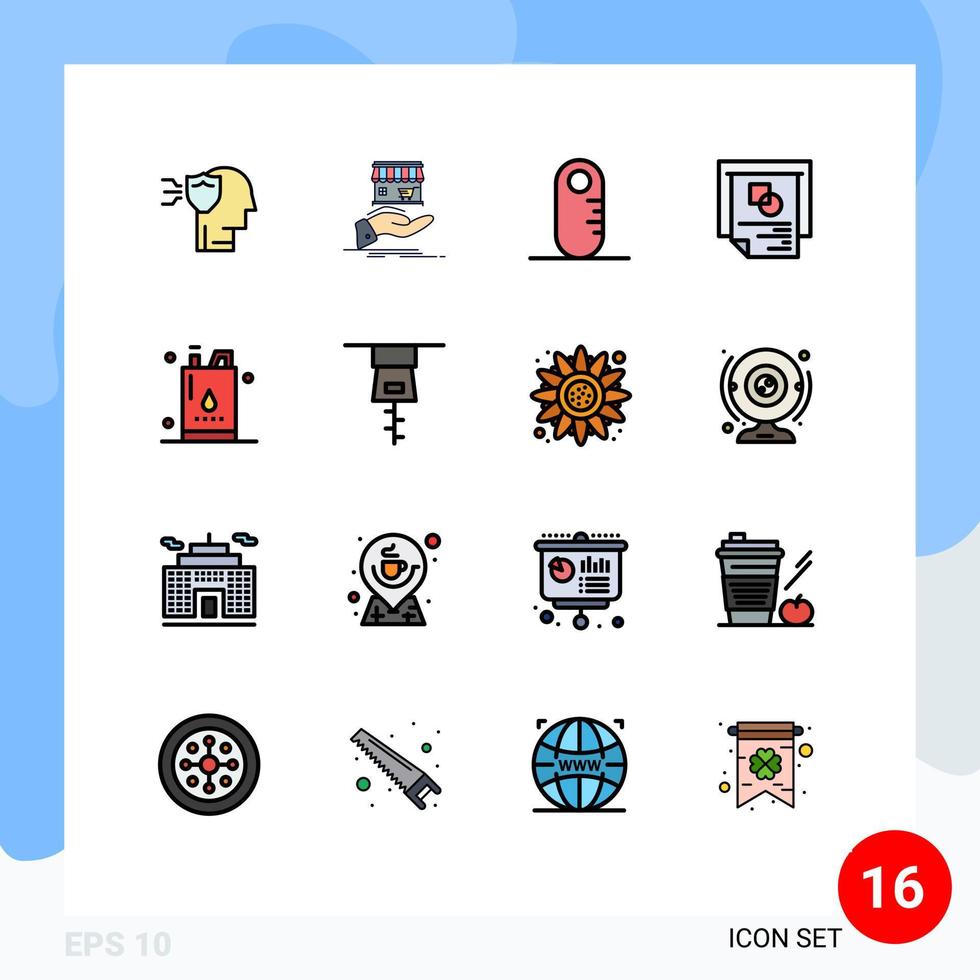 16 interface do usuário pacote de linha cheia de cores planas de sinais e símbolos modernos de gráfico de apresentação de mão de sucesso de energia editável elementos de design de vetor criativo