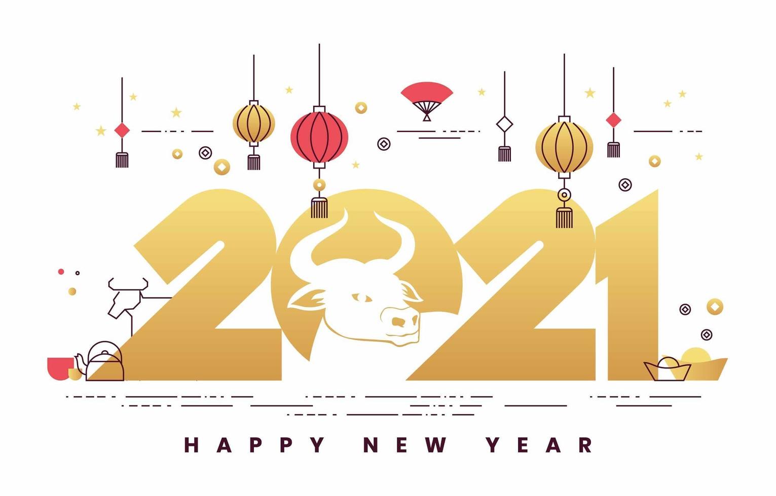 conceito minimalista de ano novo chinês 2021 vetor
