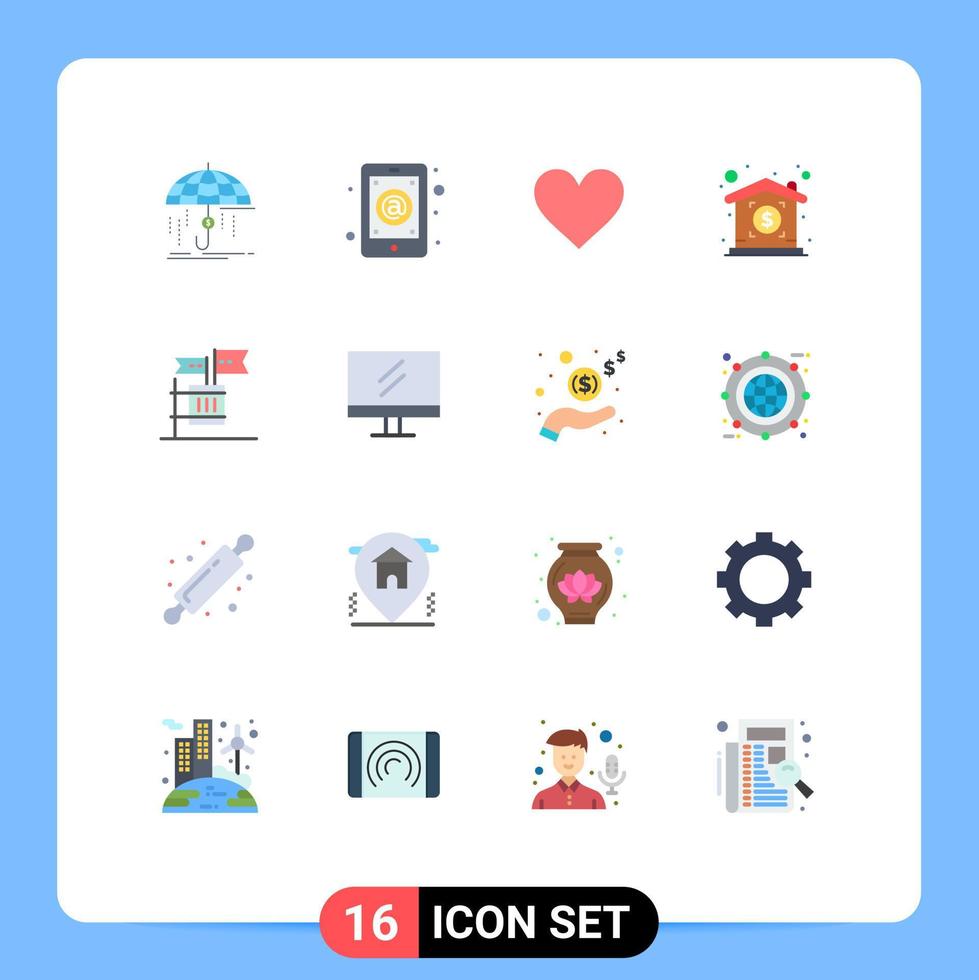 grupo de símbolos de ícone universal de 16 cores planas modernas de investimento de correio de preço de cédula como pacote editável de elementos de design de vetores criativos