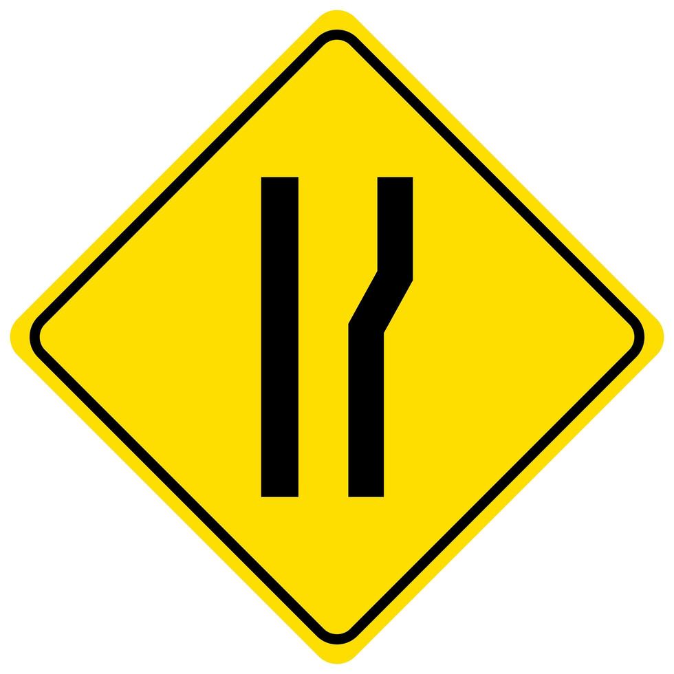 sinal de alerta para estreitamento de estrada em fundo branco vetor