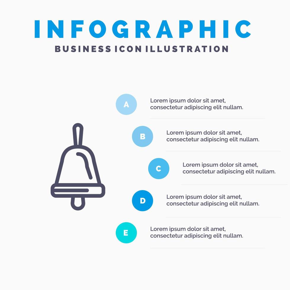 ícone de linha de escola de educação de sino com fundo de infográficos de apresentação de 5 etapas vetor