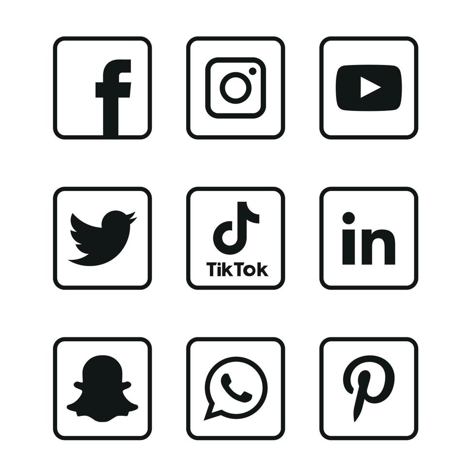 conjunto de ícones de mídia social preto e branco ilustrador de vetor de logotipo